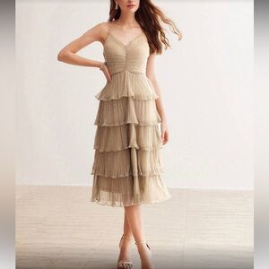 Luxe khaki ruffle hem party formal cami dress